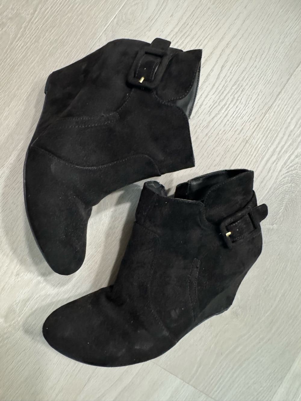 Newport Black Suede Wedge Ankle Booties